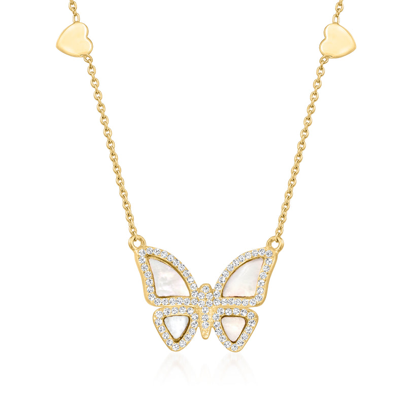 18kt gold over sterling butterfly necklace, stone-set wings on delicate chain