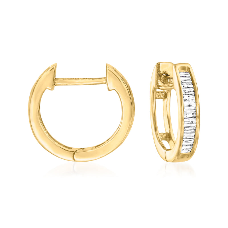 18kt gold over sterling diamond huggie hoop earrings with hinged closure