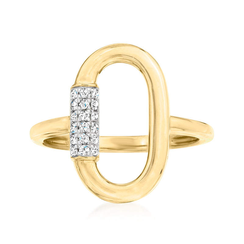 18kt gold over sterling carabiner-link ring with oval gold loop and diamond panel