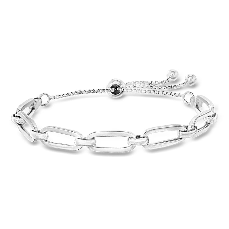 Sterling silver paper clip link bolo bracelet with sliding center ring