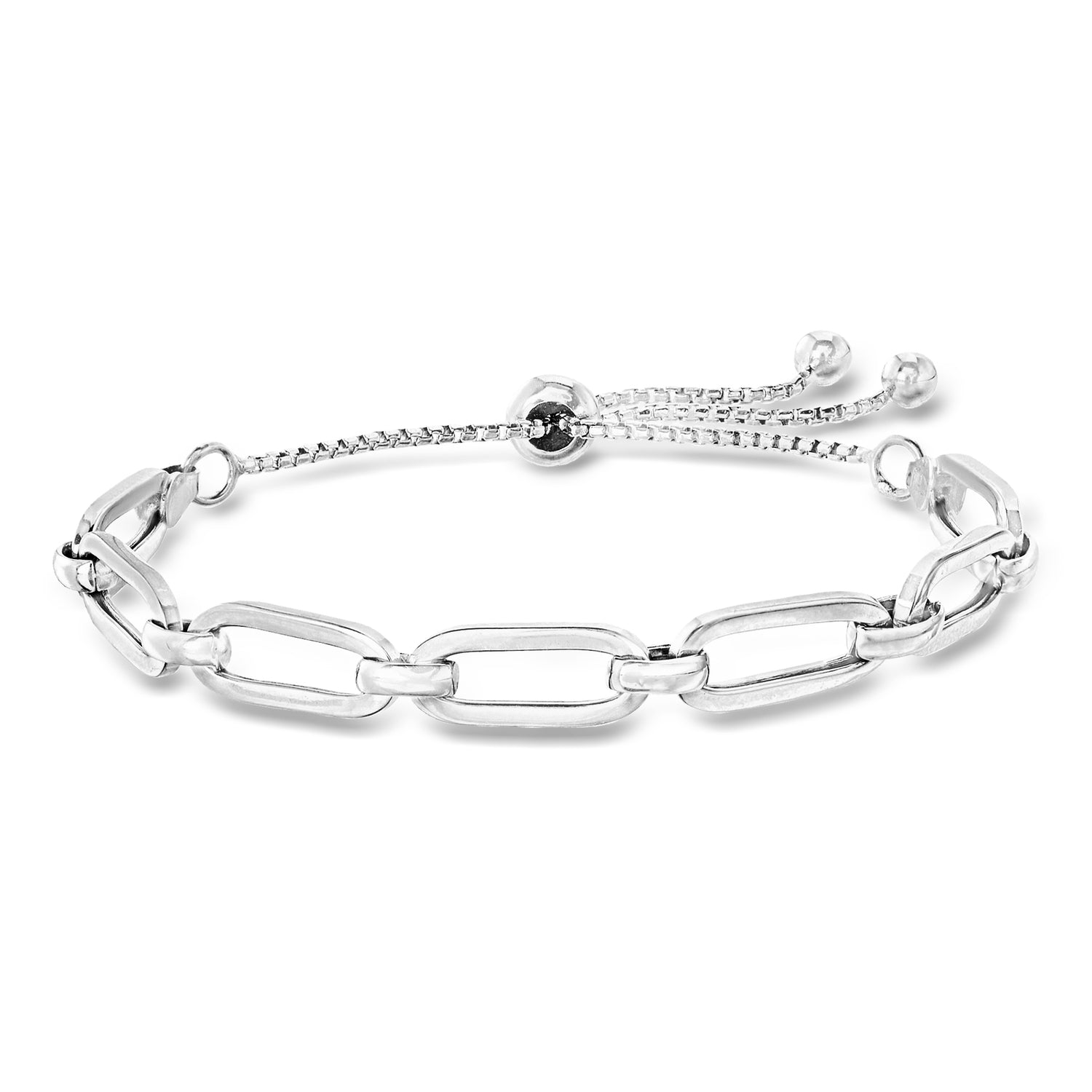 Italian Sterling Silver Paper Clip Link Bolo Bracelet