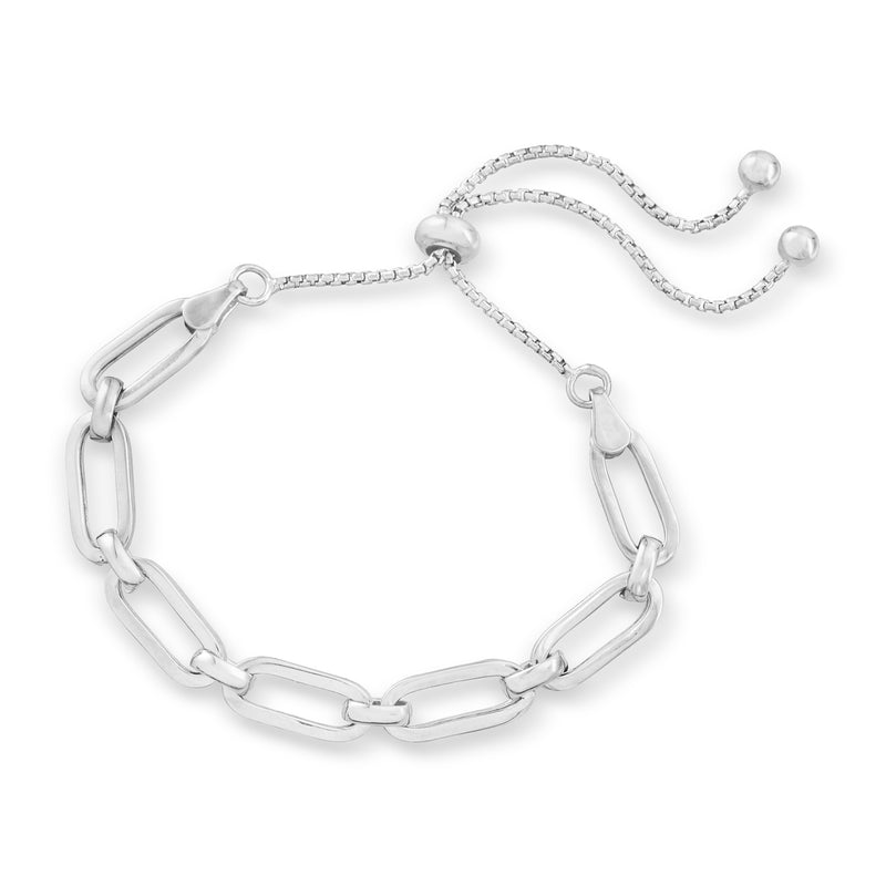 Sterling silver paper clip link bolo bracelet, adjustable with sliding clasp ends