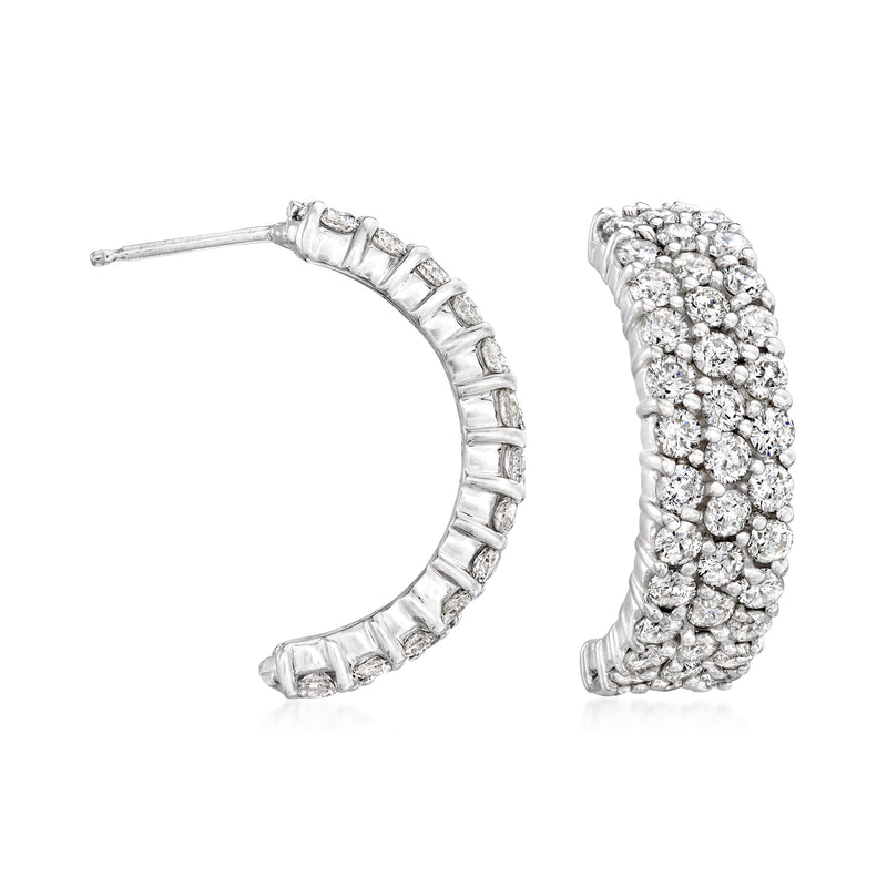 14kt white gold diamond half-hoop earrings with pavé-set stones