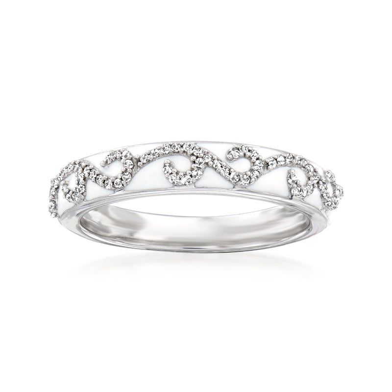 Sterling silver diamond swirl ring with white enamel