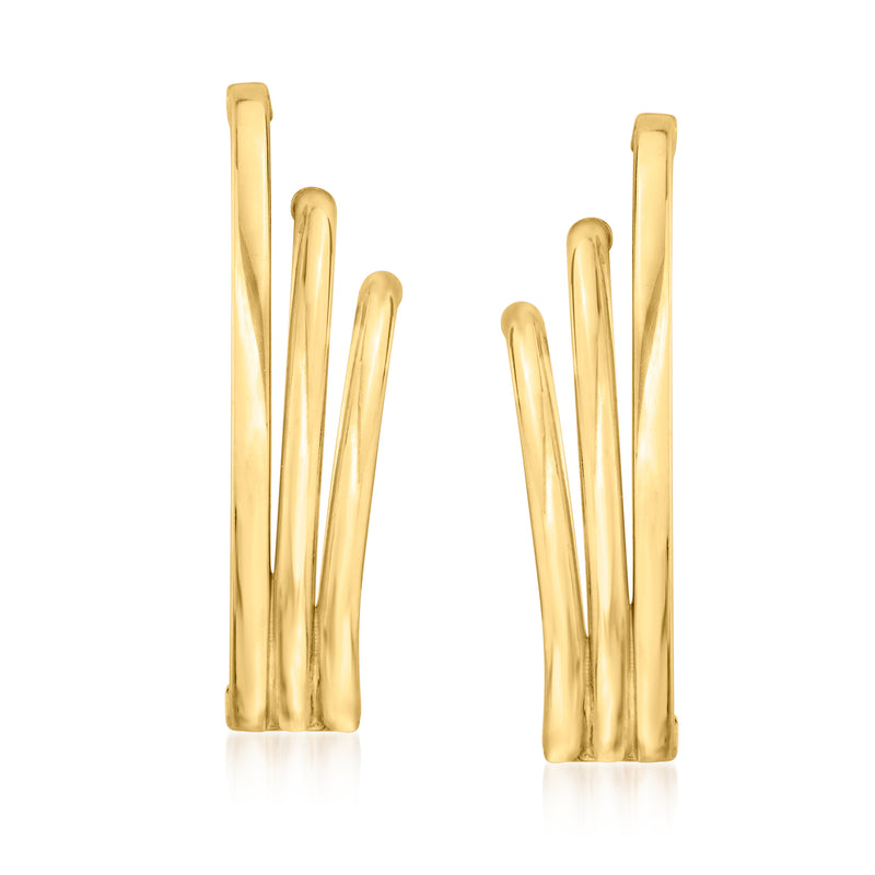 14kt yellow gold curved drop earrings with multi-row fluted bars