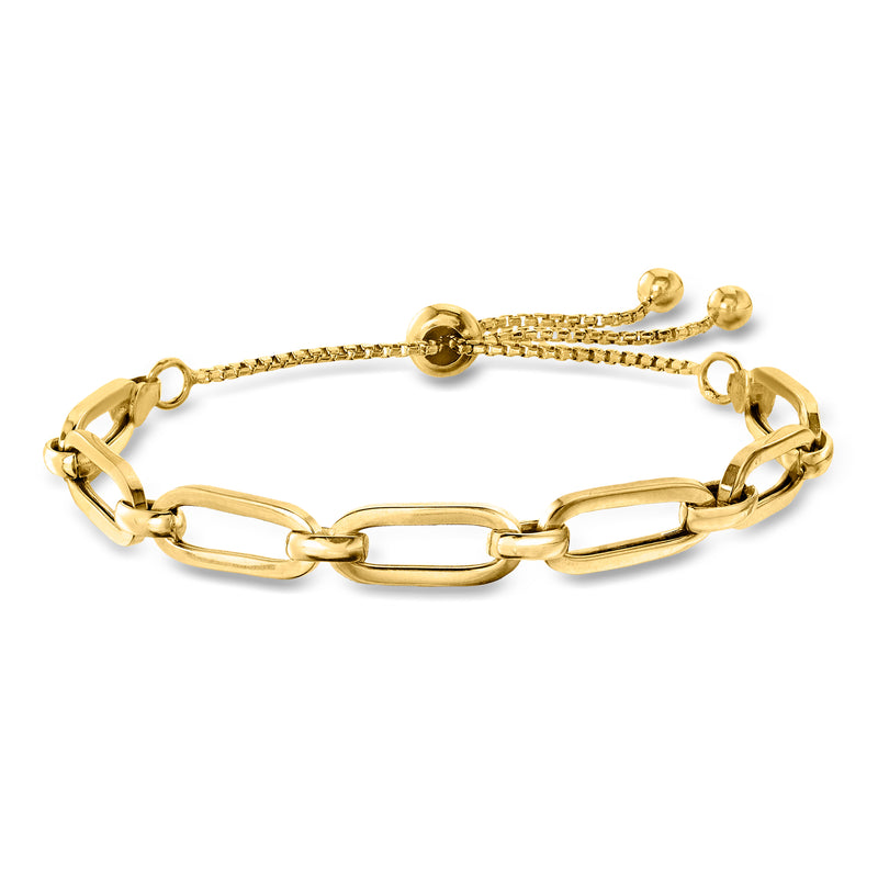 Gold-tone link bolo bracelet with oval and paper-clip style chain links