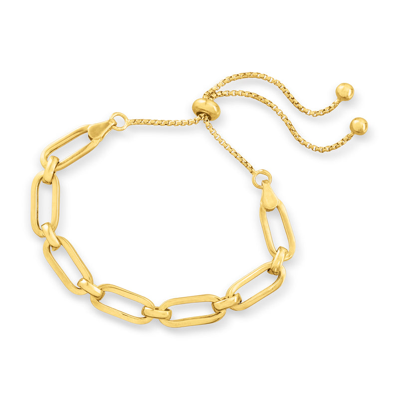 Adjustable gold-tone bolo bracelet with chunky link chain and ball end caps