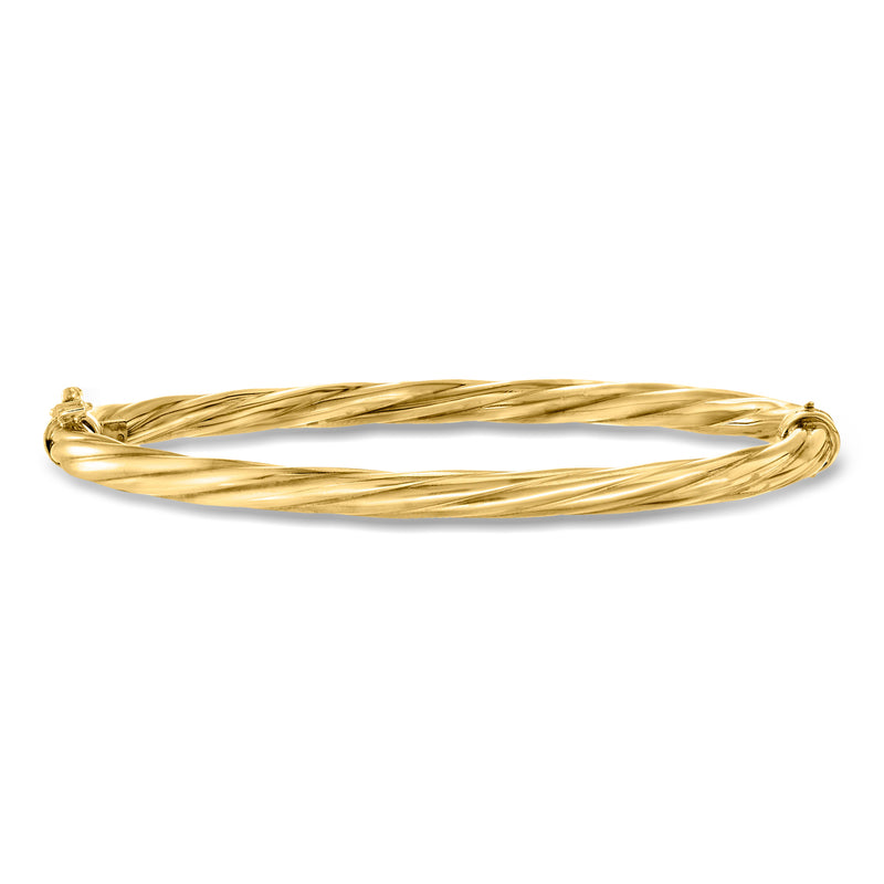Twisted gold over sterling bangle bracelet with knot-style end caps