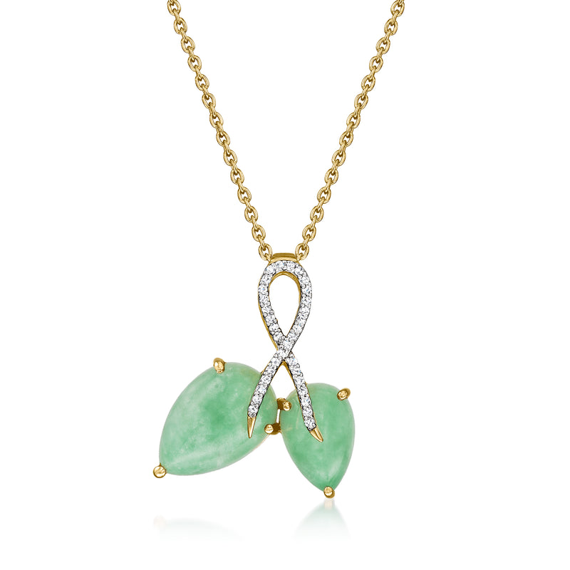 Gold-tone zircon pendant necklace with green jade cabochon and teardrop detailing