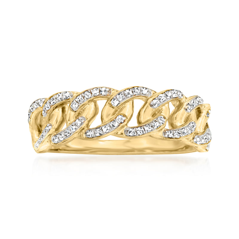 Gold link ring with oval diamond accents, .25 ct t.w. sparkle