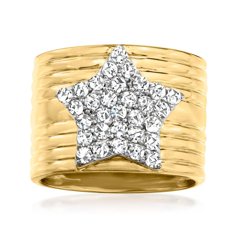 18kt gold over sterling diamond star ring with sparkling star-shaped center stones