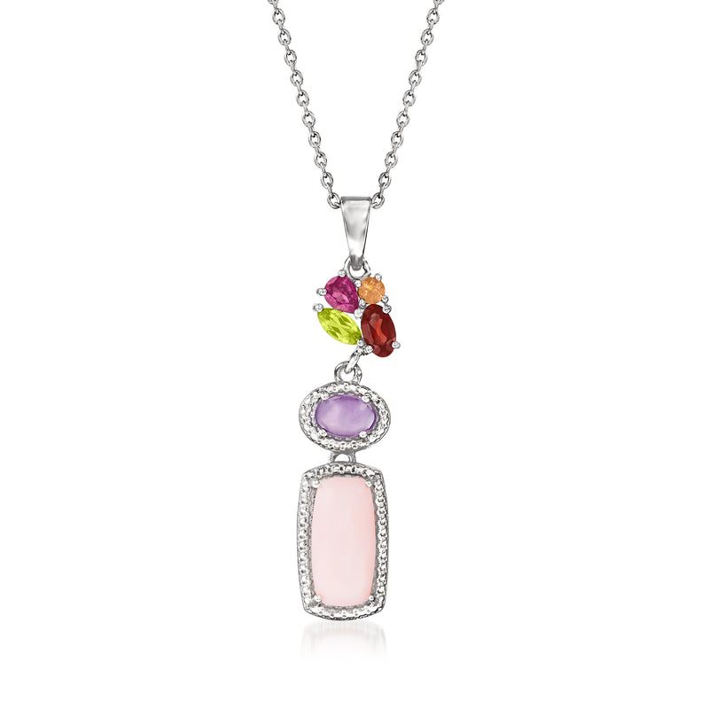 Sterling silver multi-gemstone pendant necklace with oval purple and pink stones
