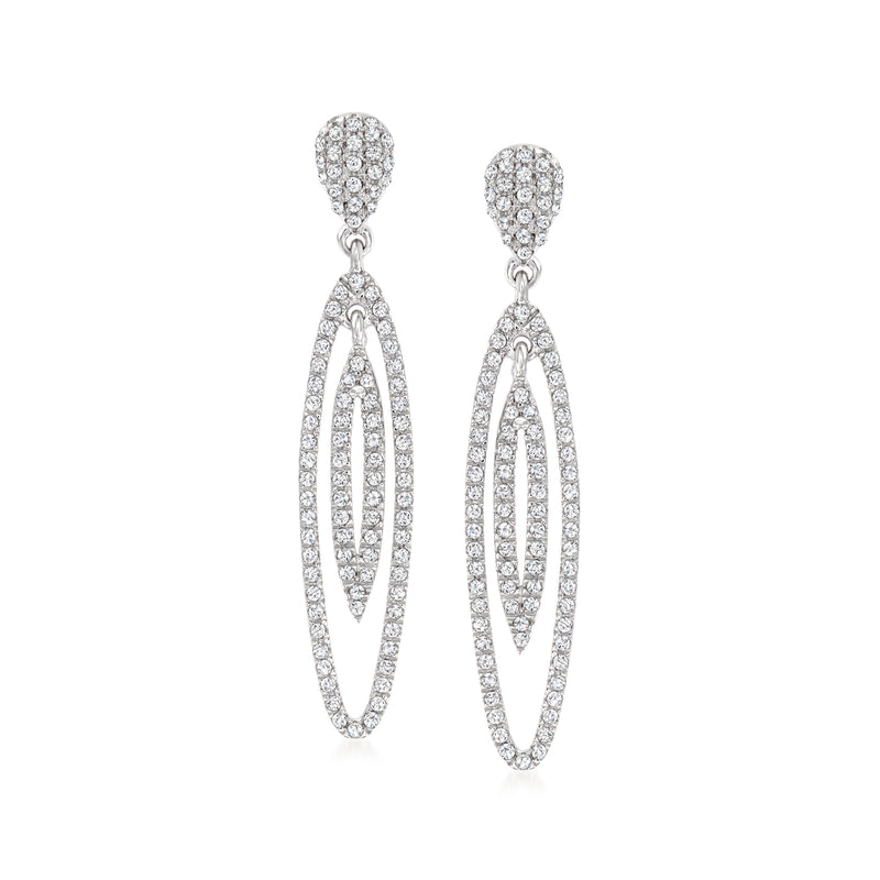 Sterling silver diamond open-oval drop earrings