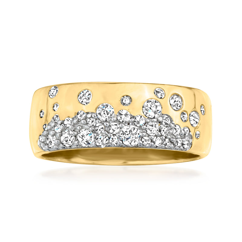 Gold over sterling ring with scattered round diamonds, wide band.