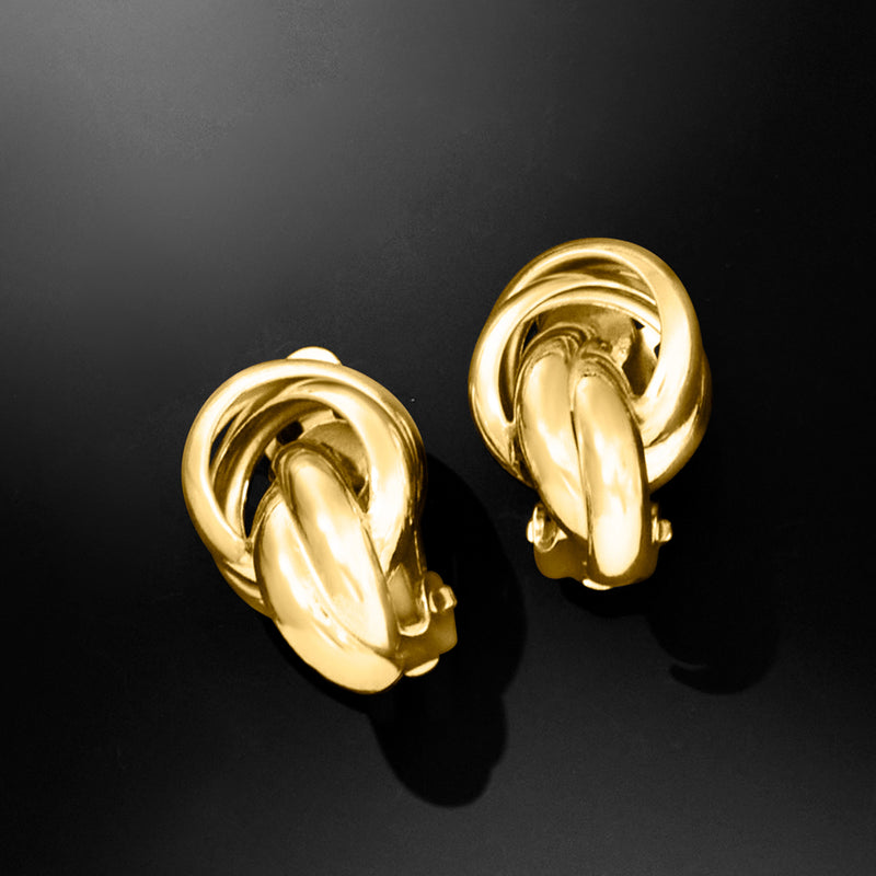 Gold-tone knot clip-on earrings, curved wire loop detail