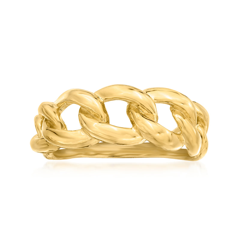 Twist link ring in polished gold-tone over sterling, smooth interlocking bands