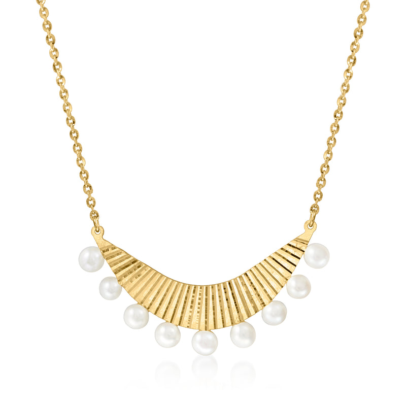 14kt yellow gold crescent necklace with cultured pearls and link chain
