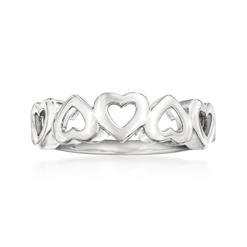 Sterling silver open-space heart ring with heart-shaped cutouts on band