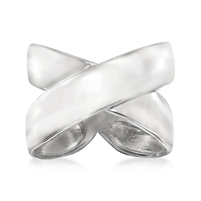 Sterling silver crisscross ring with polished crossover front