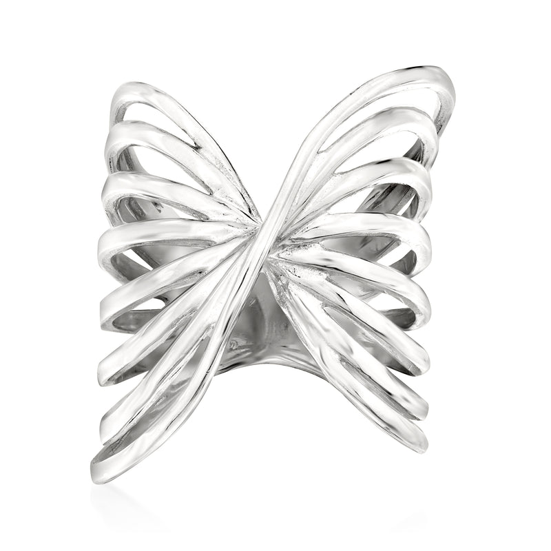 Sterling silver openwork twist ring with interwoven ribbon design