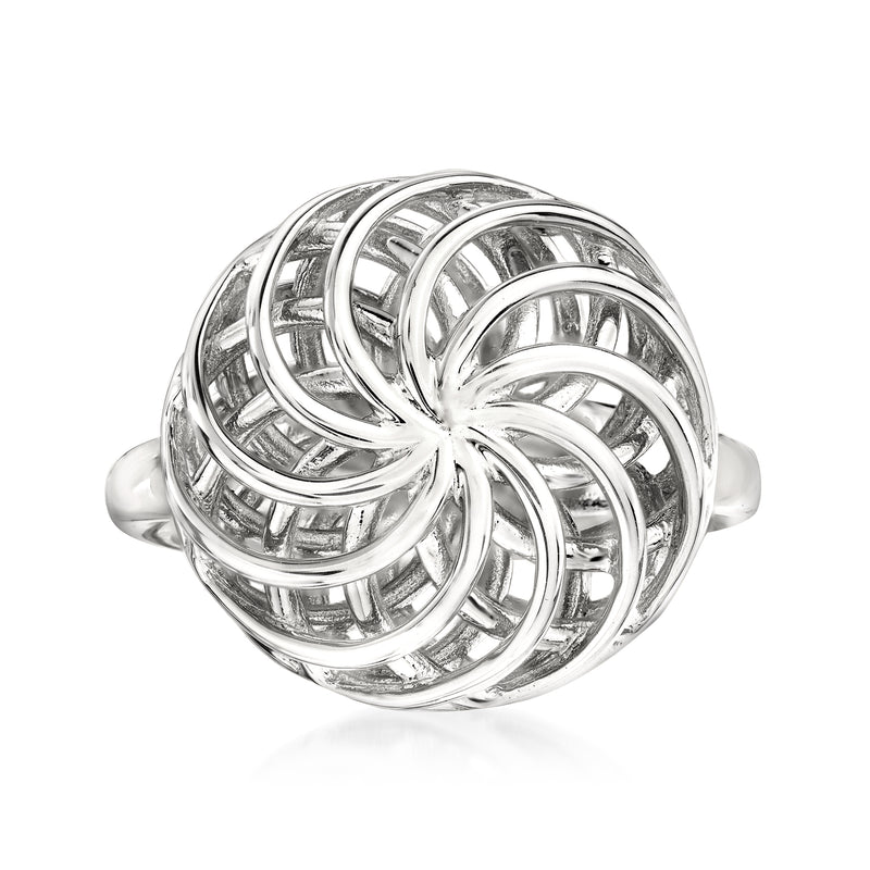 Sterling silver openwork swirl ring with layered circular braided design
