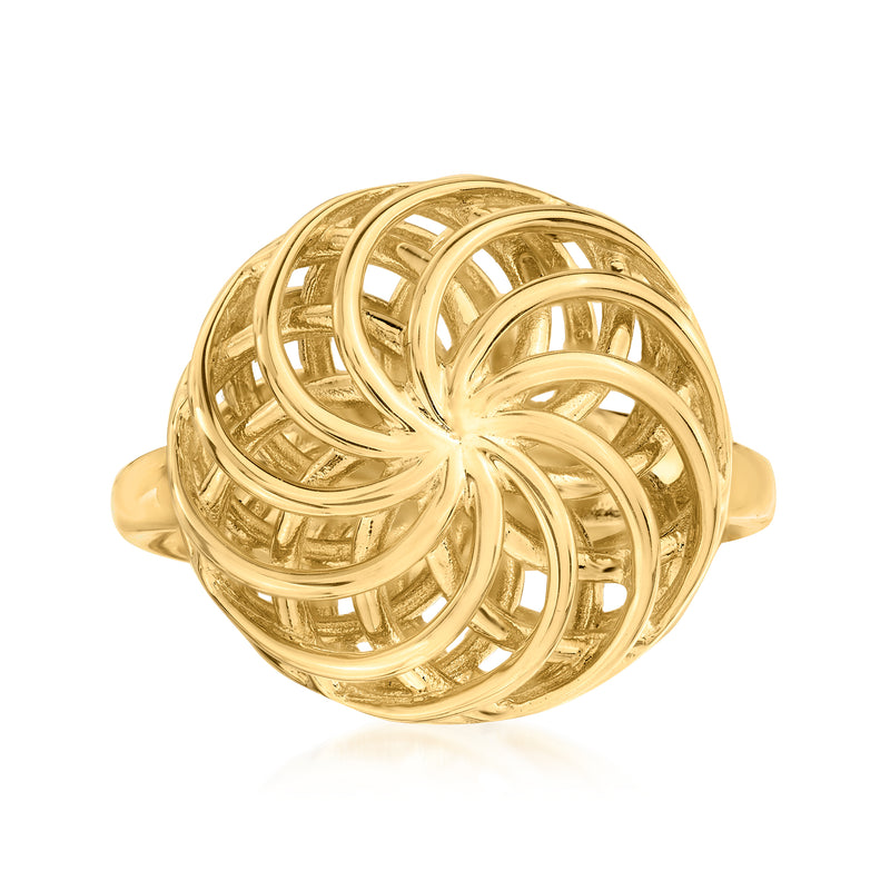 Gold over sterling openwork swirl ring with circular cutout design