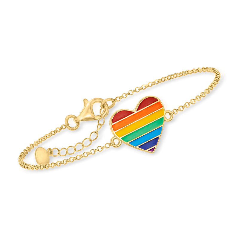 18kt gold over sterling bracelet with rainbow enamel heart and link chain