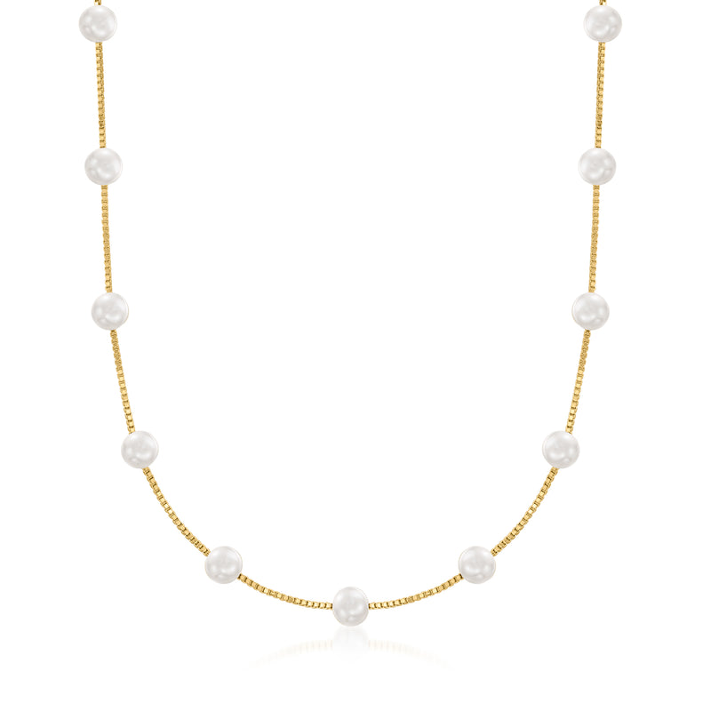 18kt gold over sterling pearl station necklace with 6–6.5mm cultured pearls