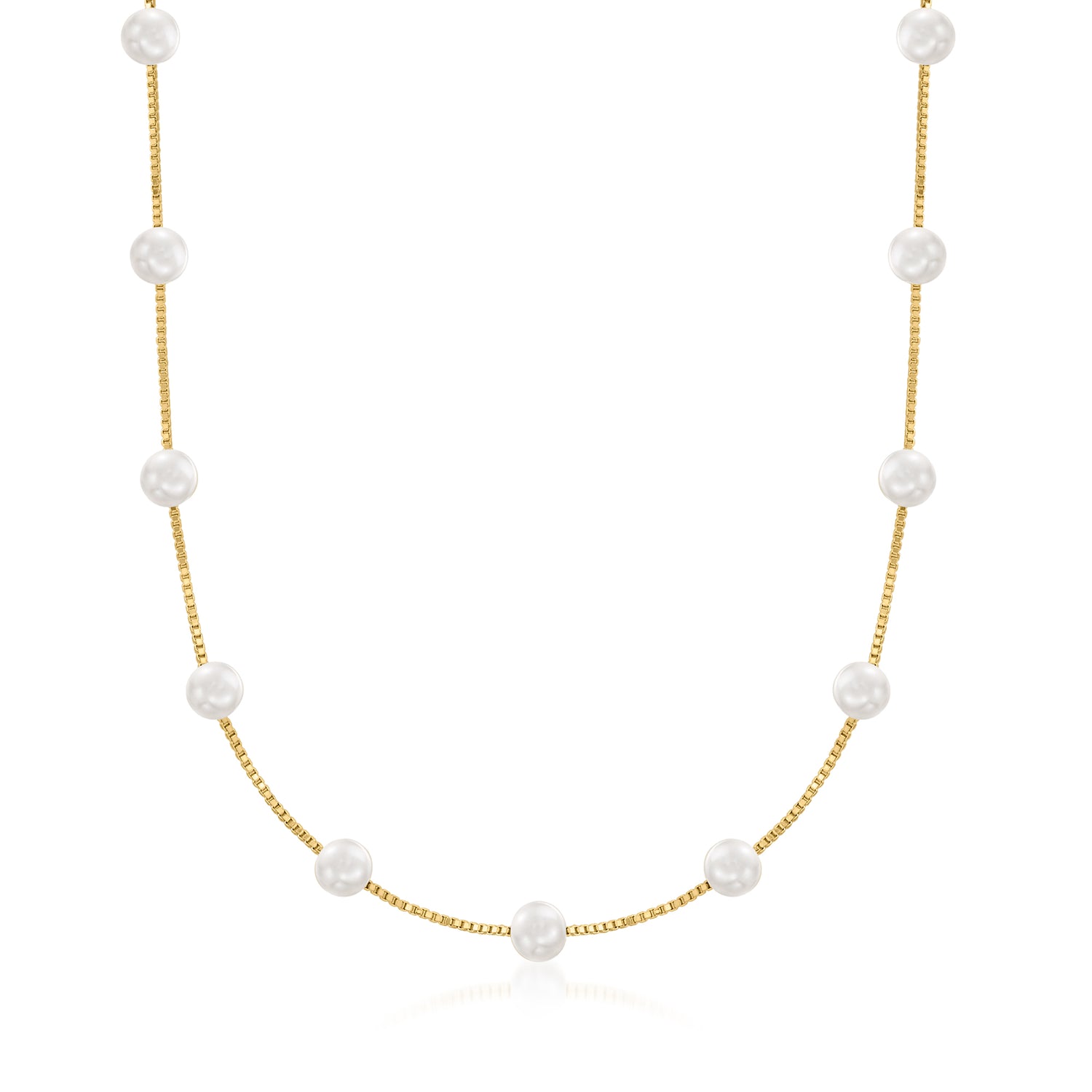 6-6.5mm Cultured Pearl Station Necklace in 18kt Gold Over Sterling