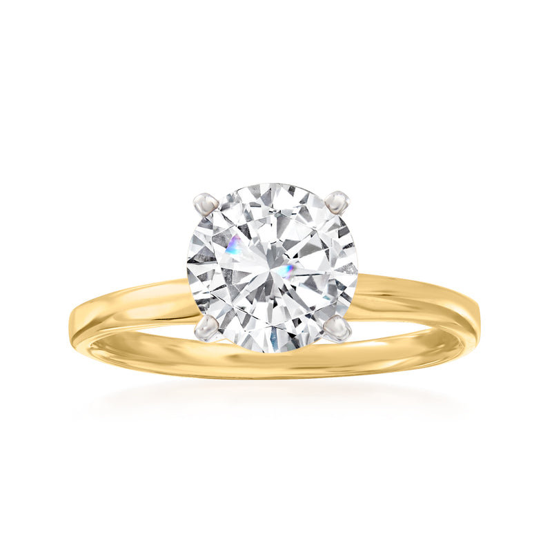 14kt yellow gold solitaire ring with round center diamond and metal prongs