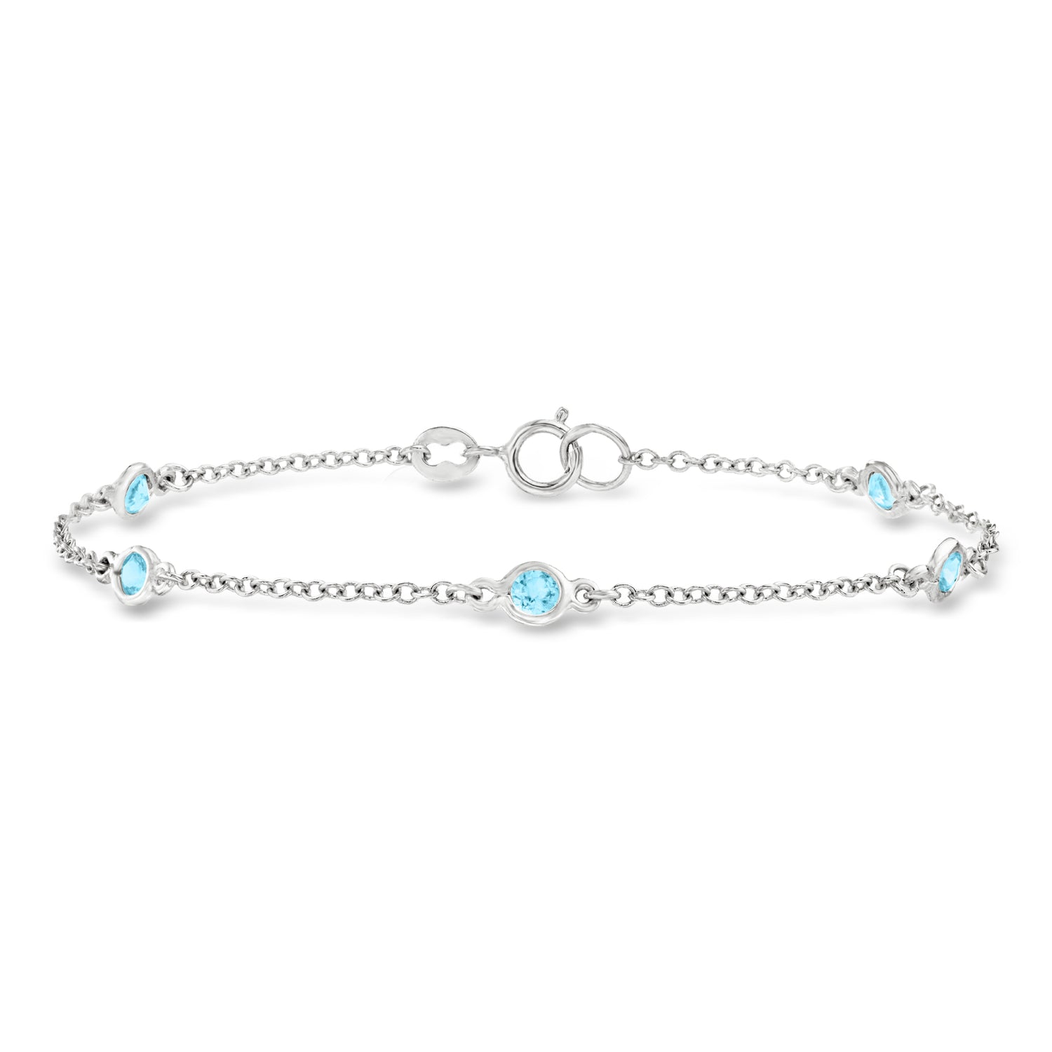 .80 ct. t.w. Bezel-Set Swiss Blue Topaz Station Bracelet in Sterling Silver
