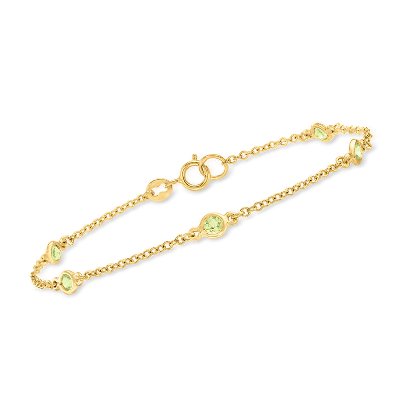 18kt gold over sterling station bracelet with bezel-set round peridot gemstones