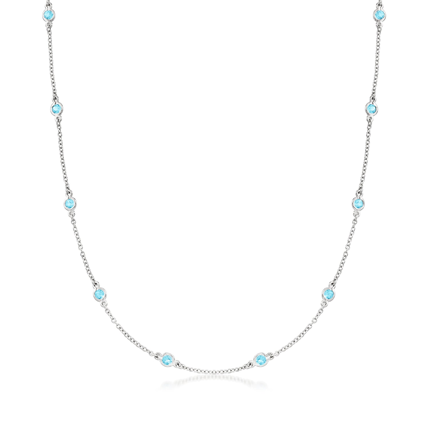 1.70 ct. t.w. Bezel-Set Swiss Blue Topaz Station Necklace in Sterling Silver