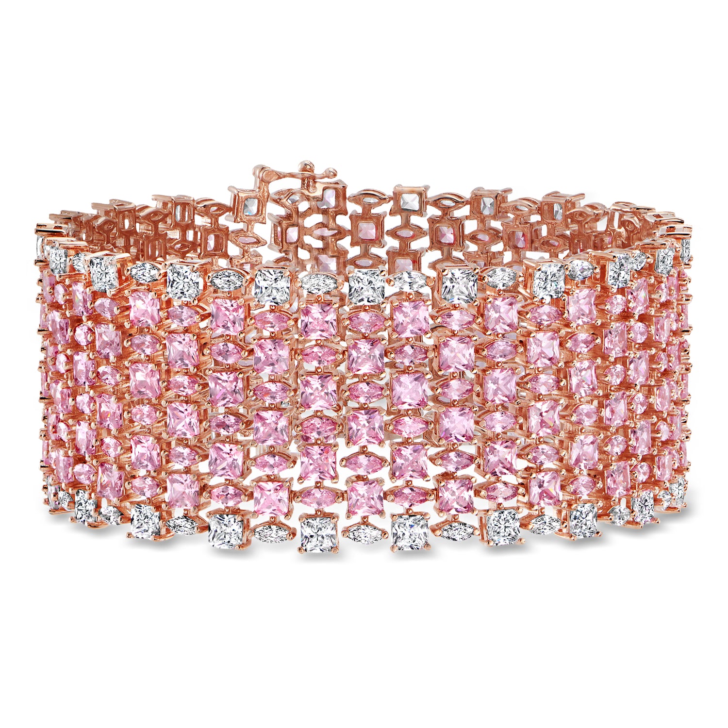 56.20 ct. t.w. Pink and White CZ Wide Bracelet in 18kt Rose Gold Over Sterling