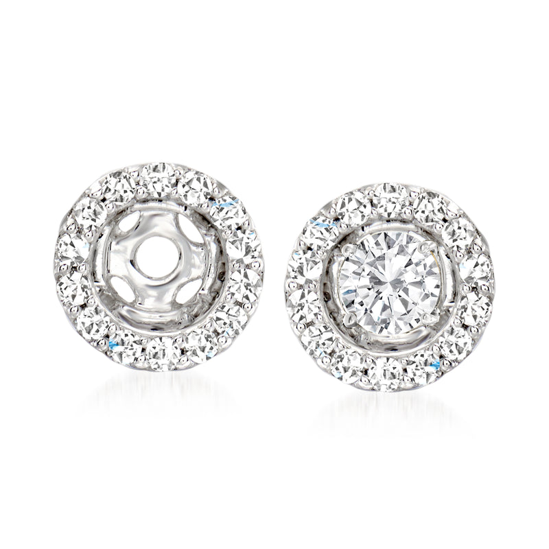 14kt white gold diamond earring jacket with circular halo and center stone