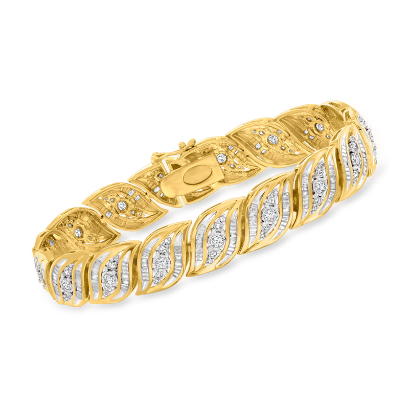 Diamond bracelet in gold over sterling with leaf-shaped diamond links