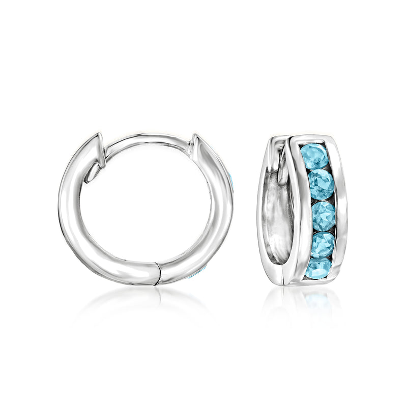 Sterling silver huggie hoop earrings with Swiss-blue topaz accents