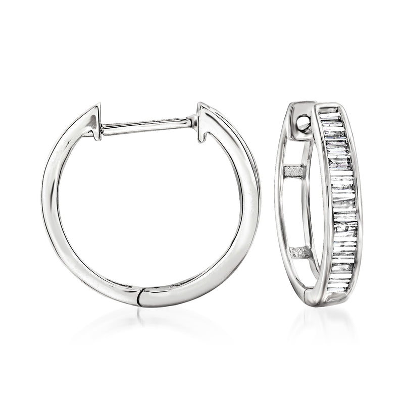 14kt white gold diamond huggie hoop earrings, round hoops with channel-set diamonds