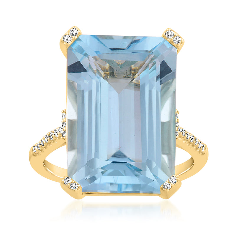 14kt yellow gold ring with sky blue topaz and small round diamond accents