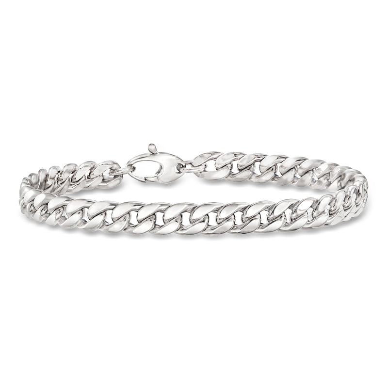 14kt white gold curb-link bracelet, polished chain with lobster clasp