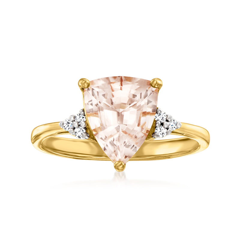 14kt yellow gold ring with pear-cut morganite center and diamond side accents