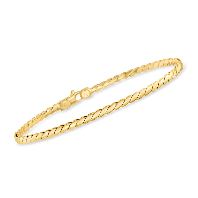 14kt yellow gold S-link bracelet with twisted rope texture