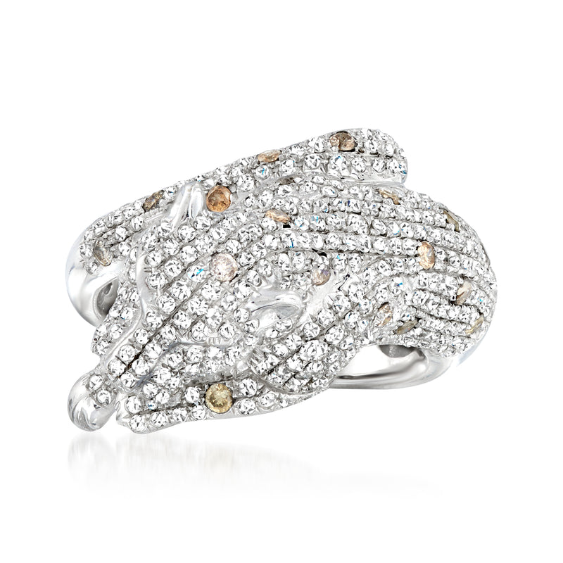 Vintage diamond panther bypass ring in white gold