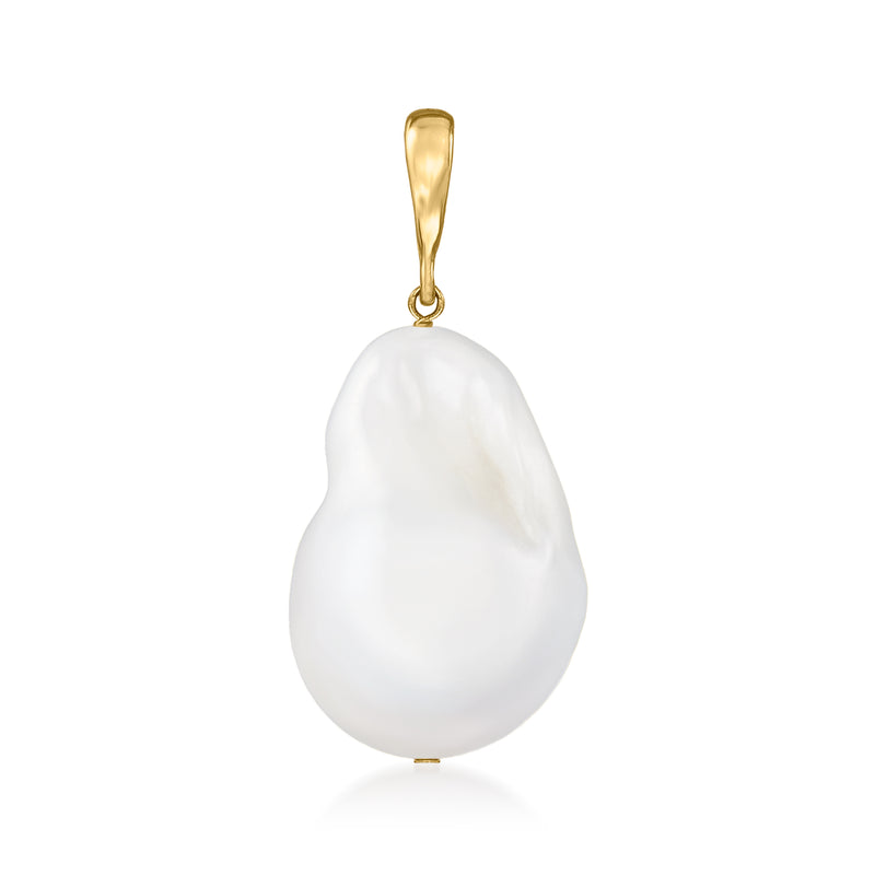 Pear-shaped cultured baroque pearl pendant with 14kt yellow gold cap and loop