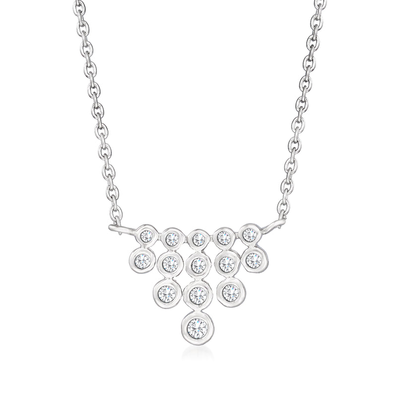 Sterling silver diamond necklace with round stones and clustered teardrop pendant
