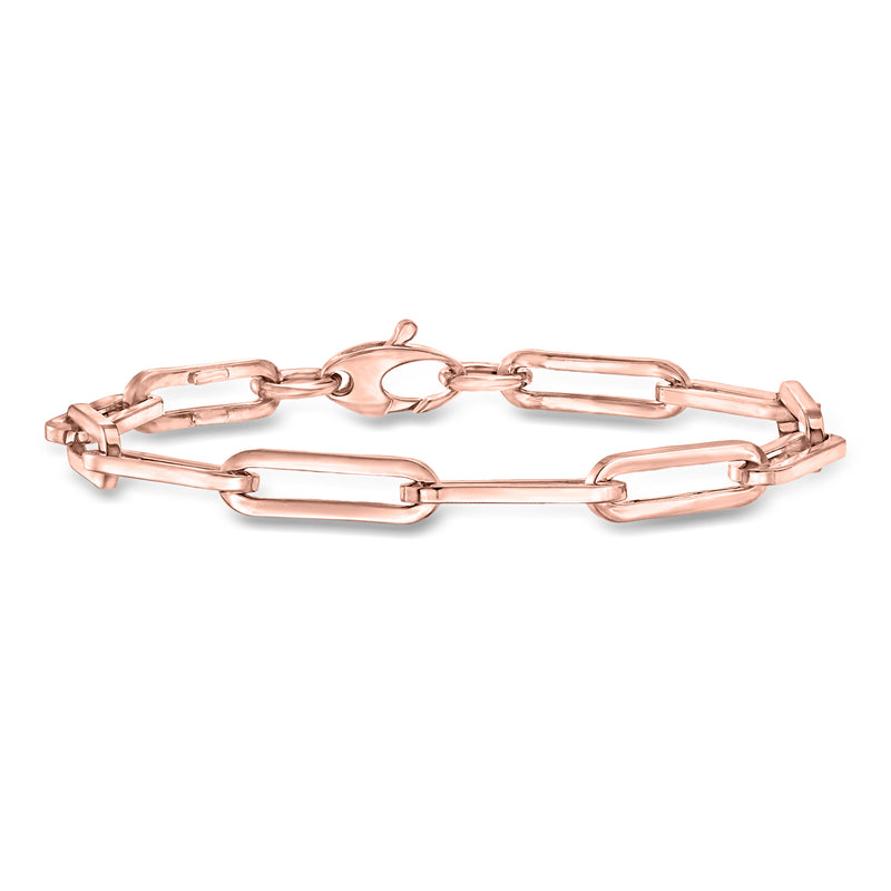 Rose gold paper clip link bracelet with hinged clasp and interlocking bar links