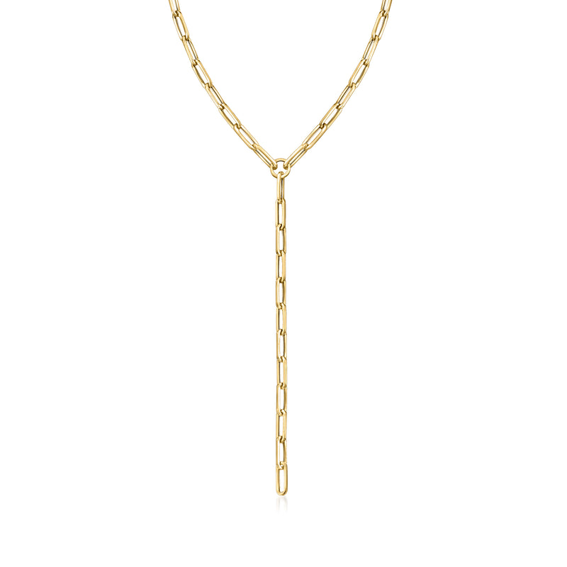 14kt yellow gold paper clip link Y-necklace with long drop pendant