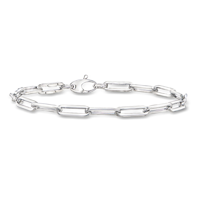 14kt white gold paper clip link bracelet, polished rectangular links