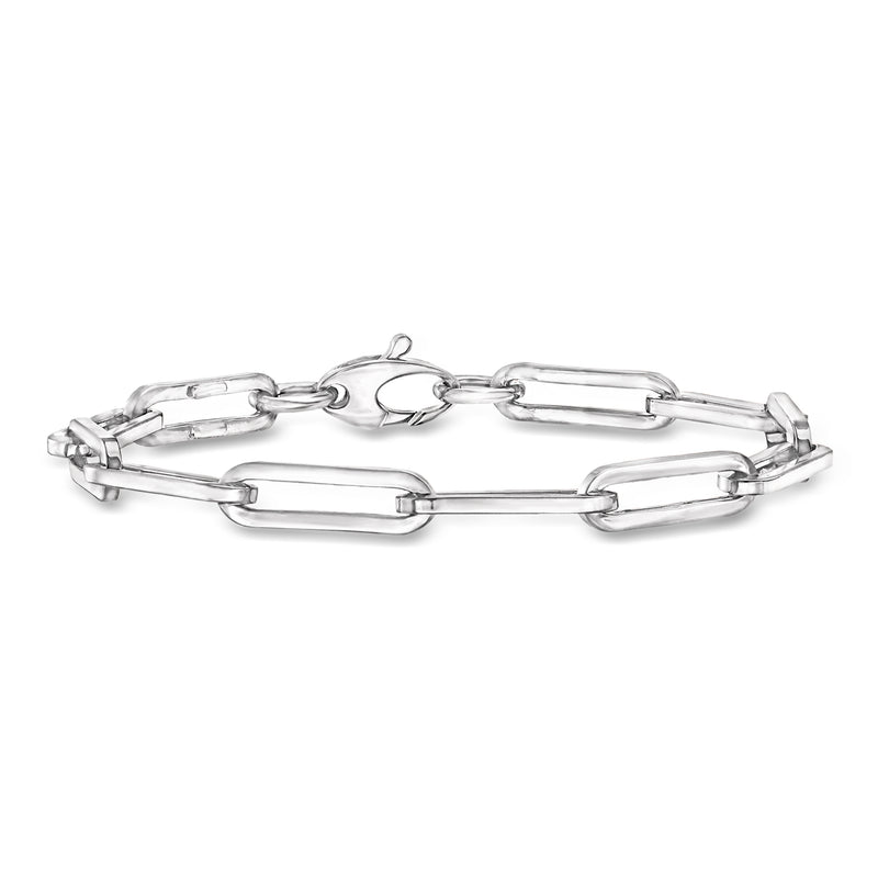 14kt white gold paper clip link bracelet, oval clasp and polished chain links