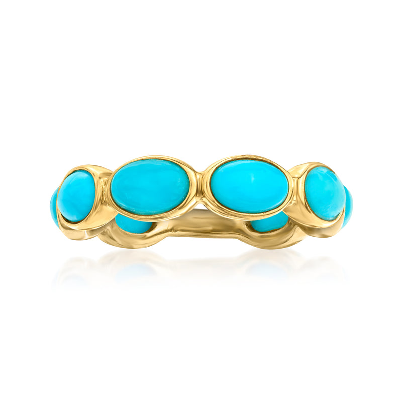 18kt gold over sterling ring with five turquoise oval gemstones